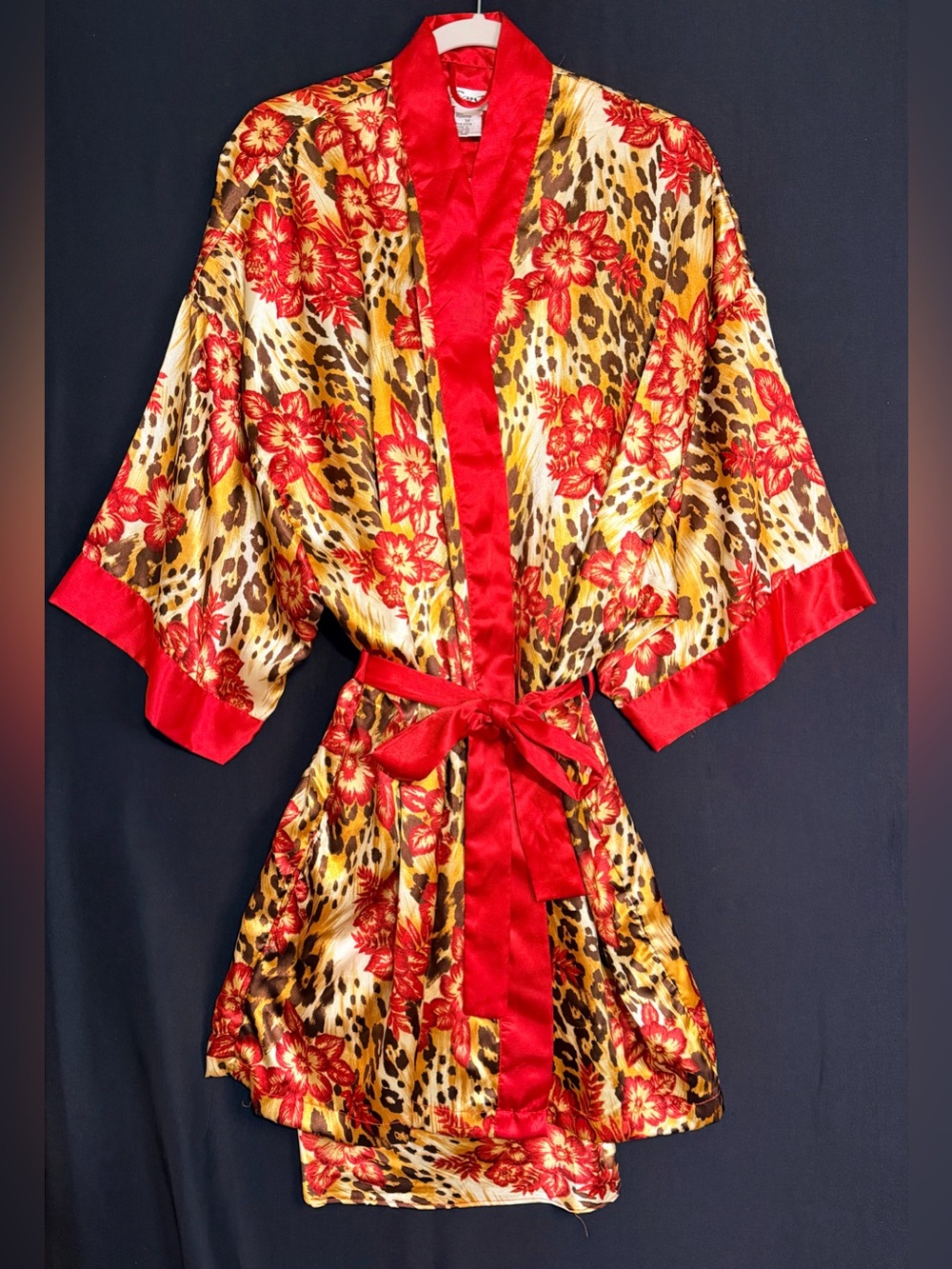 Sante Women's nightgown & Robe Floral & Animal Print Chemise in Red and Gold VTG